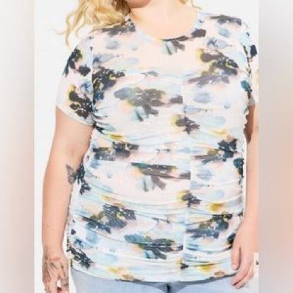 Torrid Stretch Mesh Crew Neck Ruched Top Multi Floral Size 3X